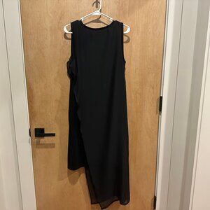209WST Black Sleeveless Cocktail Dress with Sheer Assymetrical Overlay